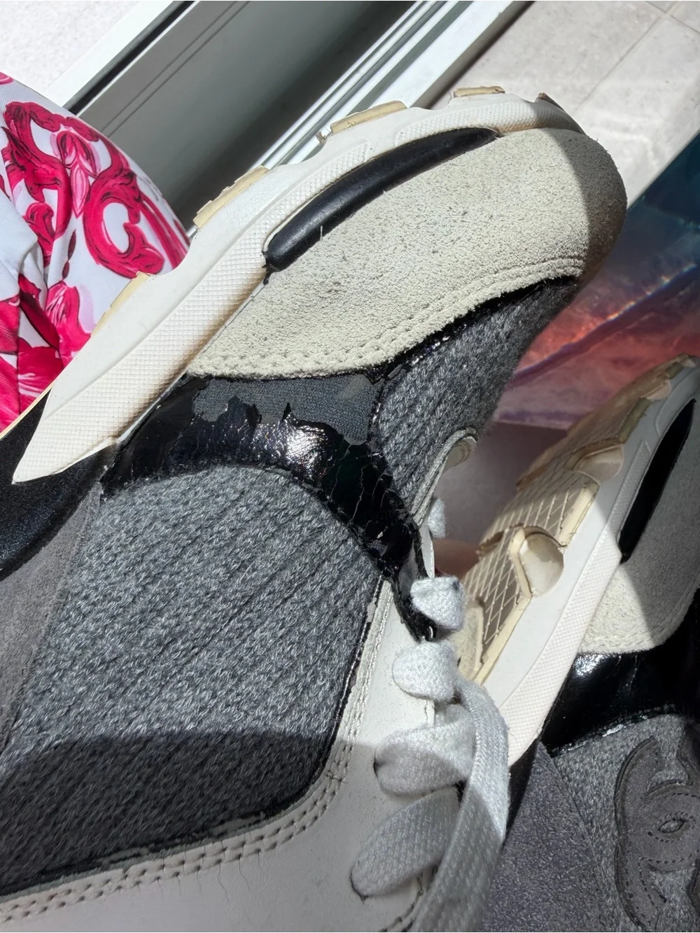 CHANEL Kids' Gray Knit Logo Back Sneakers